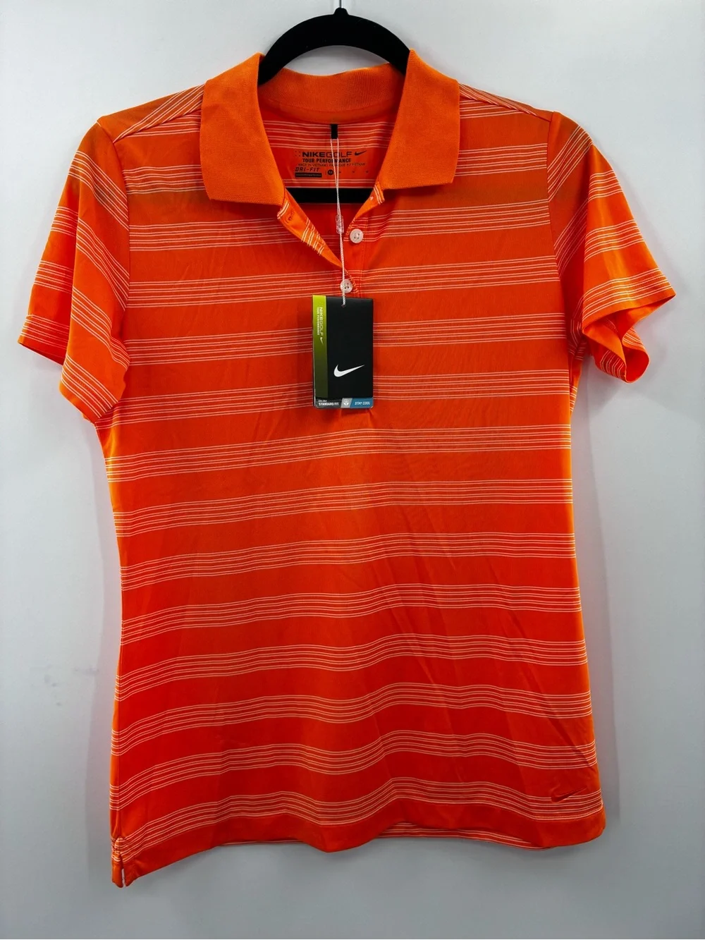 3for$20 Nike Gold Woman’s Orange Striped Polo size M NWT